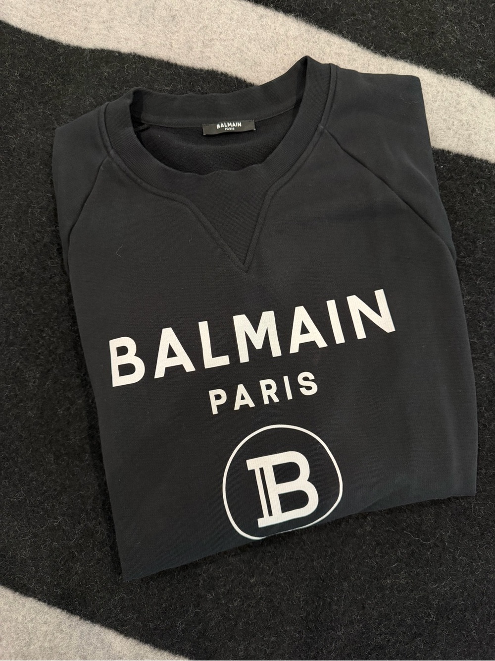 Balmain Black pullover Crewneck Sweatshirt with White Logo